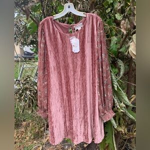 ✨⚡️💥 LoveRiche Velvet Floral Chiffon Mix Desert Rose Velvet Dress